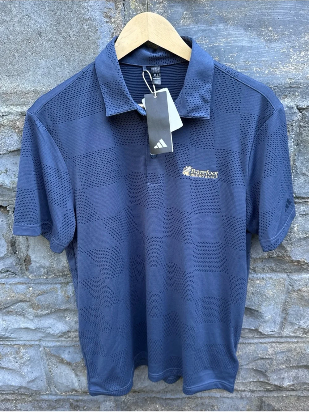 Adidas Polo Shirt Mens M Blue Gray Textured Golf Performance Short Slv Tags LOGO